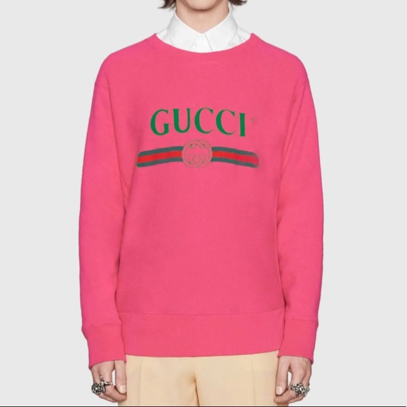 Gucci vintage inspired oversized long sleeve logo pink sweatshirt interlocking G - Picture 1 of 15